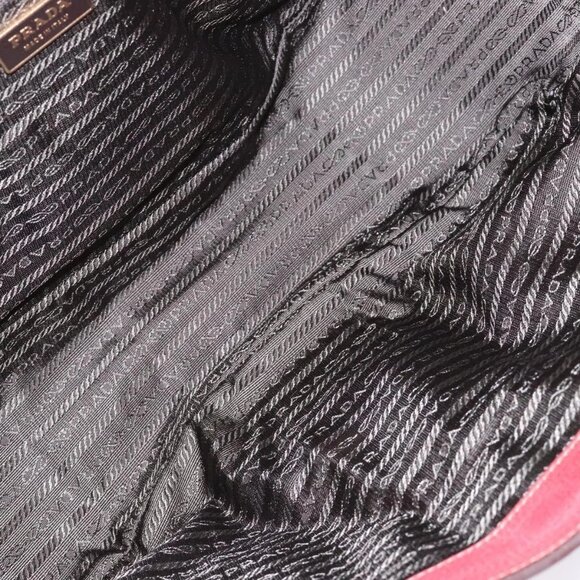 PRADA Shoulder Bag Leather Nylon Red Gold Auth 138849 - Picture 11 of 16